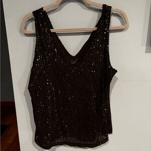 Sequin Sleeveless V Neck Top - Black